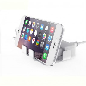 4usb phone charger buckle with bracket fast charger for apple android 8A multi-port charging head European standard - white